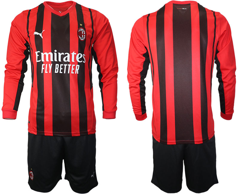Men 2021-2022 Club Ac Milan home red Long Sleeve blank Soccer Jersey->arsenal jersey->Soccer Club Jersey